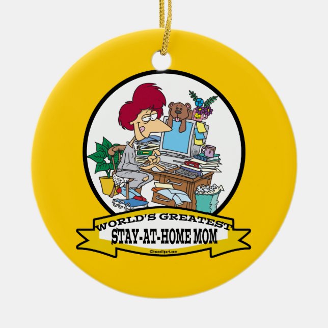 WORLDS GREATEST STAY AT HOME MOM CARTOON CERAMIC TREE DECORATION (Front)