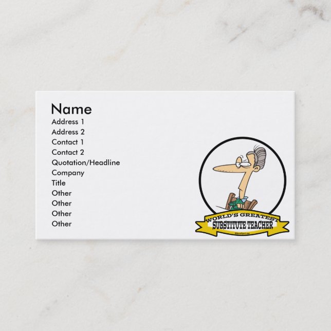 WORLDS GREATEST SUBSTITUTE TEACHER WOMEN CARTOON BUSINESS CARD (Front)