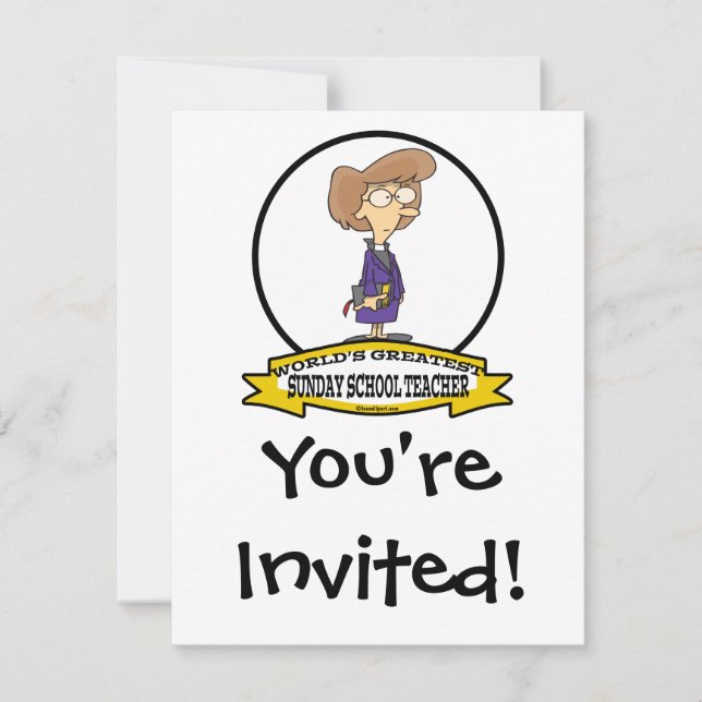 WORLDS GREATEST SUNDAY SCHOOL TEACHER CARTOON INVITATION (Front)