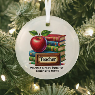 World's greatest Teacher add name Glass Tree Decoration