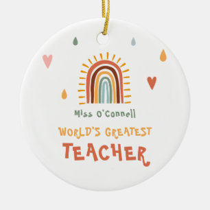 World's Greatest Teacher Gift Boho Rainbow Ceramic Tree Decoration
