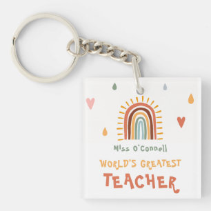 World's Greatest Teacher Gift Boho Rainbow Key Ring
