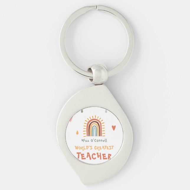 World's Greatest Teacher Gift Boho Rainbow Key Ring (Front)