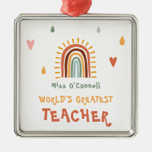 World's Greatest Teacher Gift Boho Rainbow Metal Tree Decoration