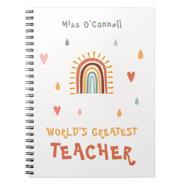 World's Greatest Teacher Gift Boho Rainbow Notebook (Front)