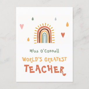 World's Greatest Teacher Gift Boho Rainbow Postcard