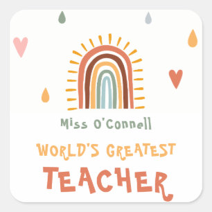 World's Greatest Teacher Gift Boho Rainbow Square Sticker