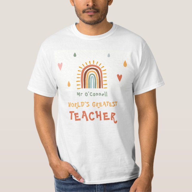 World's Greatest Teacher Gift Boho Rainbow T-Shirt (Front)
