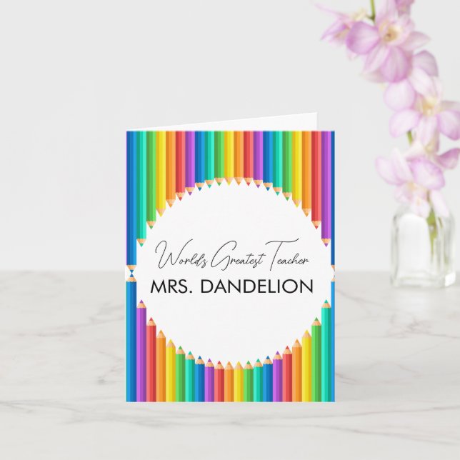 Worlds Greatest Teacher Rainbow Crayons School Card (Orchid)
