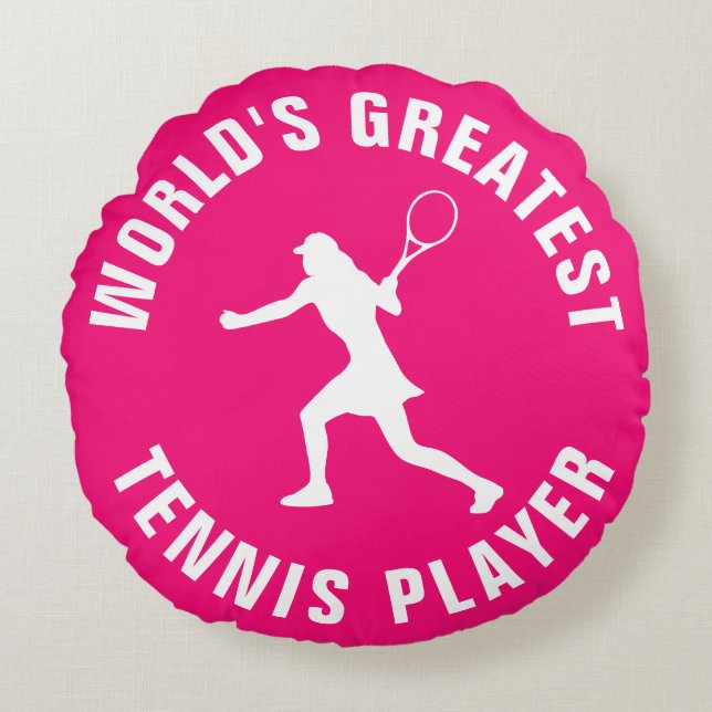World's Greatest Tennis Player girl's pink Round Cushion (Front)