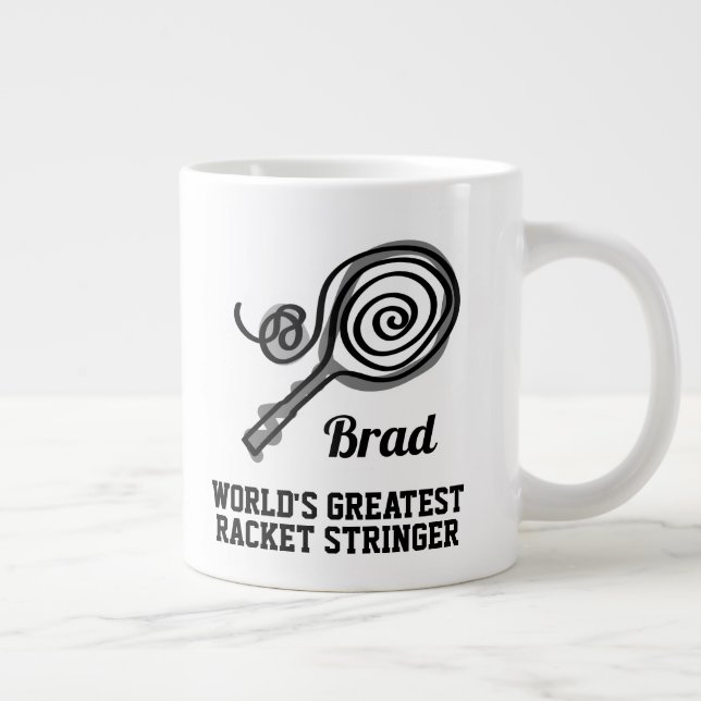 World's greatest tennis racket stringer extra big large coffee mug (Right)