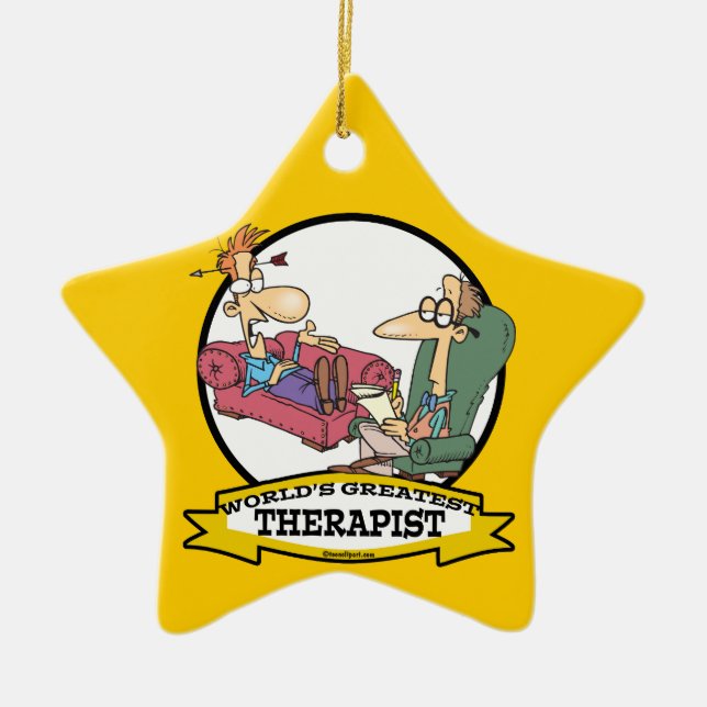 WORLDS GREATEST THERAPIST MEN CARTOON CERAMIC TREE DECORATION (Front)