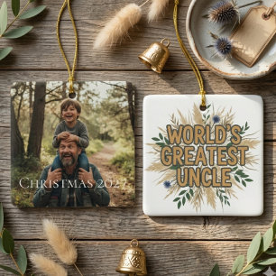 World's Greatest Uncle Pampas Grass Floral Ceramic Ornament