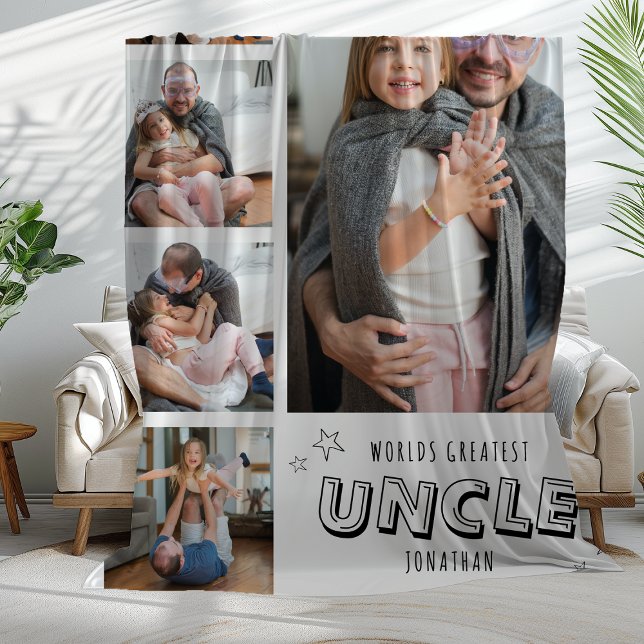 Worlds Greatest Uncle Trendy Photo Strip Fleece Blanket (Creator Uploaded)