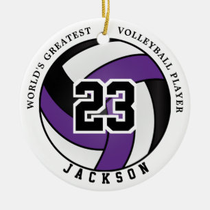 World's Greatest Volleyball Player, Purple & Black Ceramic Tree Decoration
