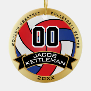 World's Greatest Volleyball Player Red White Blue Ceramic Tree Decoration