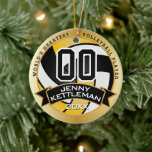 World's Greatest Volleyball Player - Yellow Ceramic Tree Decoration<br><div class="desc">🥇AN ORIGINAL COPYRIGHT ART DESIGN by Donna Siegrist ONLY AVAILABLE ON ZAZZLE! DIY Volleyball Sport Player Christmas Ornament ready for you to personalize. Featured in a orange, black and gold colors ready for you to add your number, year and name and saying if you need to change it. A great...</div>