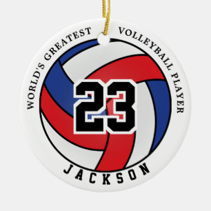 World's Greatest Volleyball  Red, White and Blue Ceramic Tree Decoration