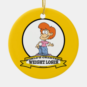 WORLDS GREATEST WEIGHT LOSER FEMALE CARTOON CERAMIC TREE DECORATION