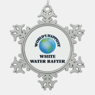 World's Happiest White Water Rafter Snowflake Pewter Christmas Ornament
