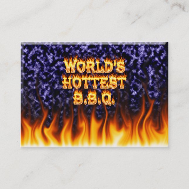World's hottest BBQ fire and flames blue marble Business Card (Front)