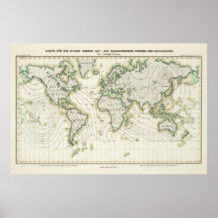 World's magnetic declination poster