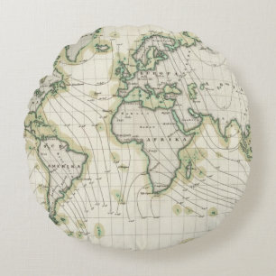 World's magnetic declination round cushion