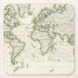 World's magnetic declination square paper coaster