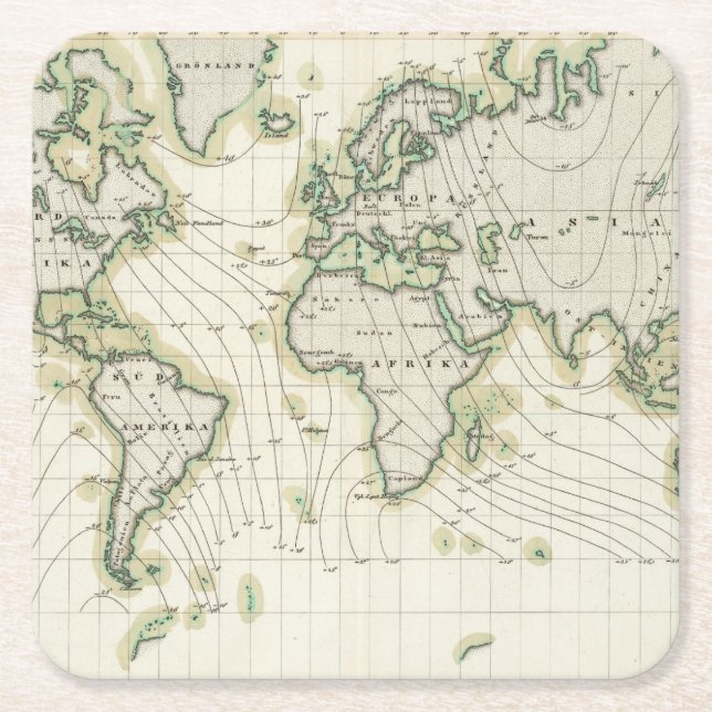 World's magnetic declination square paper coaster (Front)
