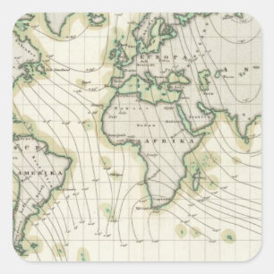 World's magnetic declination square sticker