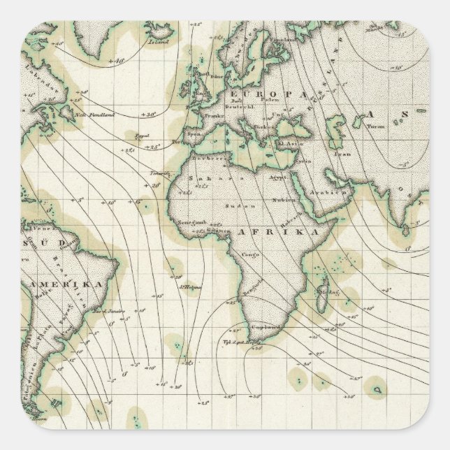 World's magnetic declination square sticker (Front)