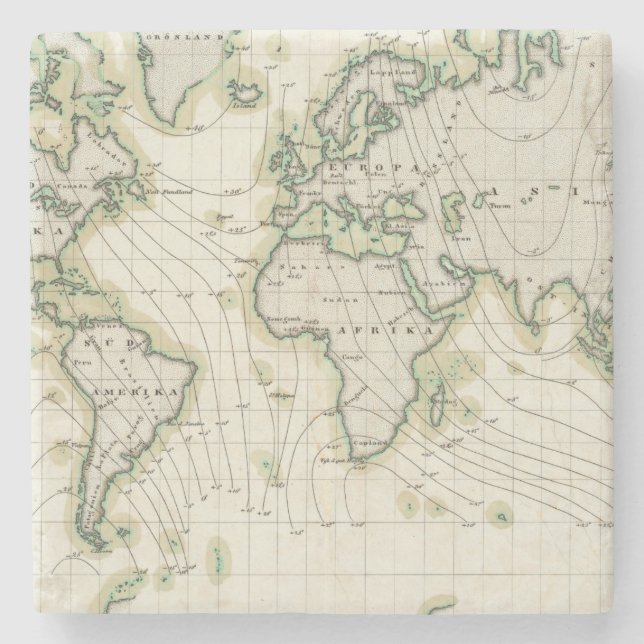 World's magnetic declination stone coaster (Front)