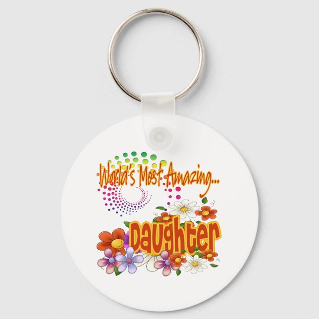 World's Most Amazing Daughter Tropical Flowers Key Ring (Front)