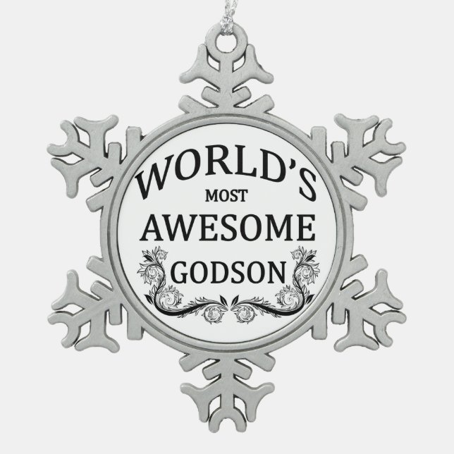 World's Most Awesome Godson Snowflake Pewter Christmas Ornament (Front)