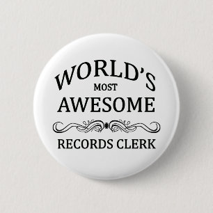 World's Most Awesome Records Clerk 6 Cm Round Badge