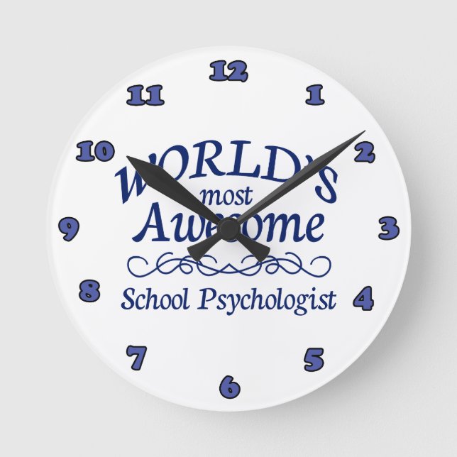 World's Most Awesome School Psychologist Round Clock (Front)