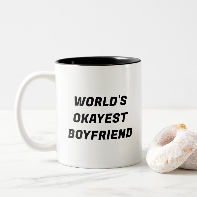 World's Okayest Boyfriend Funny Typography Mug (With Donut)