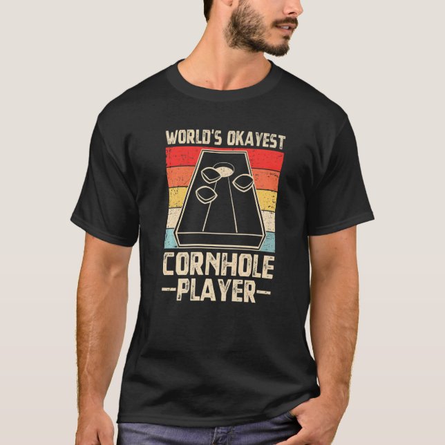 Worlds Okayest Cornhole Player Retro Cornhole Bean T-Shirt (Front)