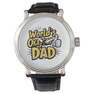 world's okayest dad black vintage leather watch
