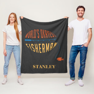 World's Okayest Fisherman Fishing Dad Personalised Fleece Blanket