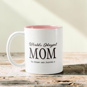 World's Okayest Mum Black Pink Typography Gift Two-Tone Coffee Mug