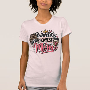 World's Okayest Mum Leopard Print Messy Bun T-Shirt