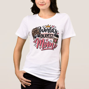 World's Okayest Mum Leopard Print Messy Bun Tri-Blend Shirt