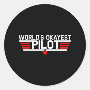 worlds okayest pilot classic round sticker