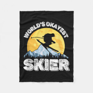 Worlds Okayest Skier Retro Vintage Ski Lover Skiin Fleece Blanket