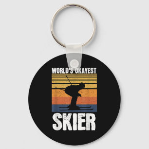 Worlds Okayest Skier Retro Vintage Ski Lover Skiin Key Ring