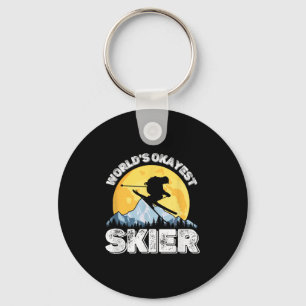 Worlds Okayest Skier Retro Vintage Ski Lover Skiin Key Ring
