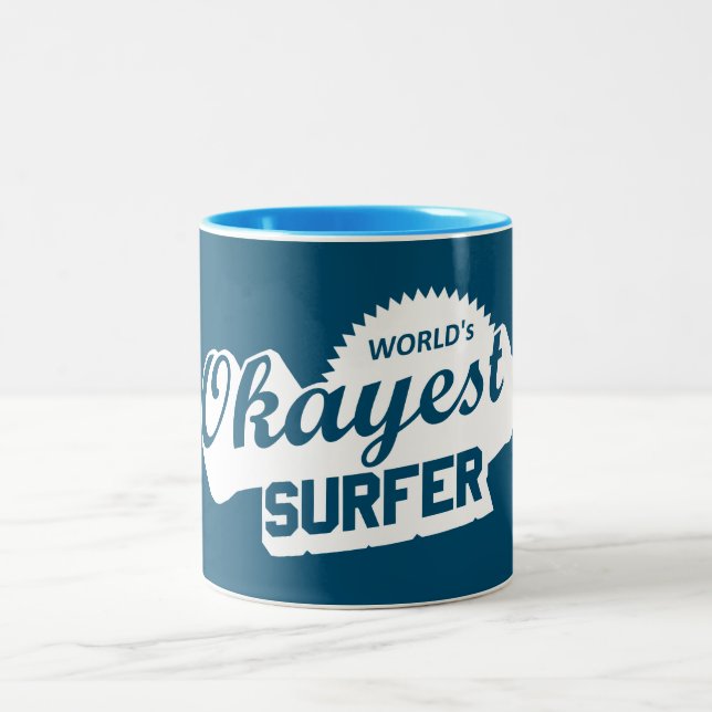 Worlds Okayest Surfer Two-Tone Coffee Mug (Center)