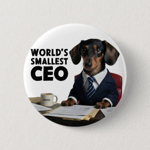 World's smallest CEO, cute funny dachshund in suit 6 Cm Round Badge