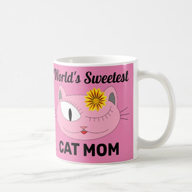 World's Sweetest CAT MOM Pink Cat Face Coffee Mug (Right)